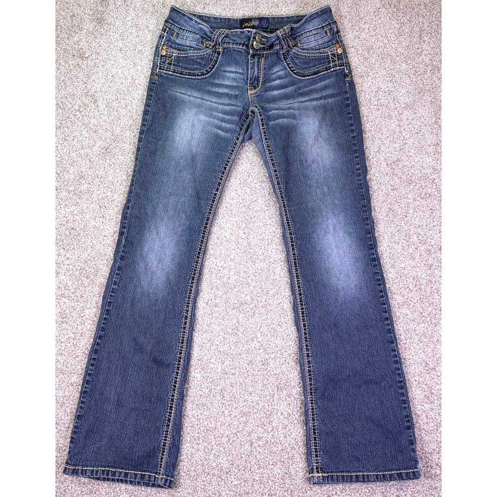 Angels Jeans Women 13 Blue Bootcut Thick Stitch Y2K Low Rise Denim Pants McBling